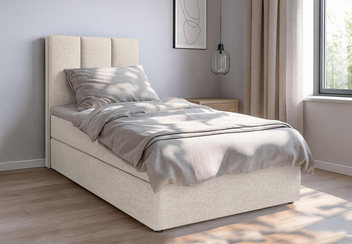 BOXBETT MEREA 80x200 cm mit Bettkasten und Matratze - Beige - Beige/Schwarz, Holz/Holzwerkstoff (80/200cm) - AX Living