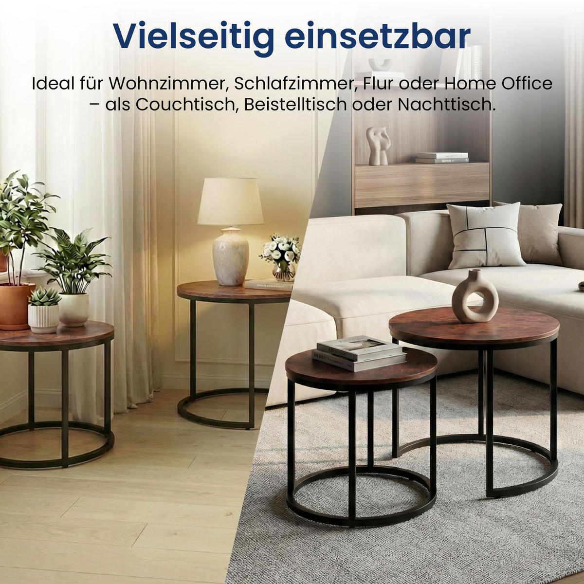 KONFERENČNÝ STOLÍK 2 konferenčných stolíkov, okrúhly, tmavý dub - hnedá, kompozitné drevo (50/50/42.5cm) - Home Collective