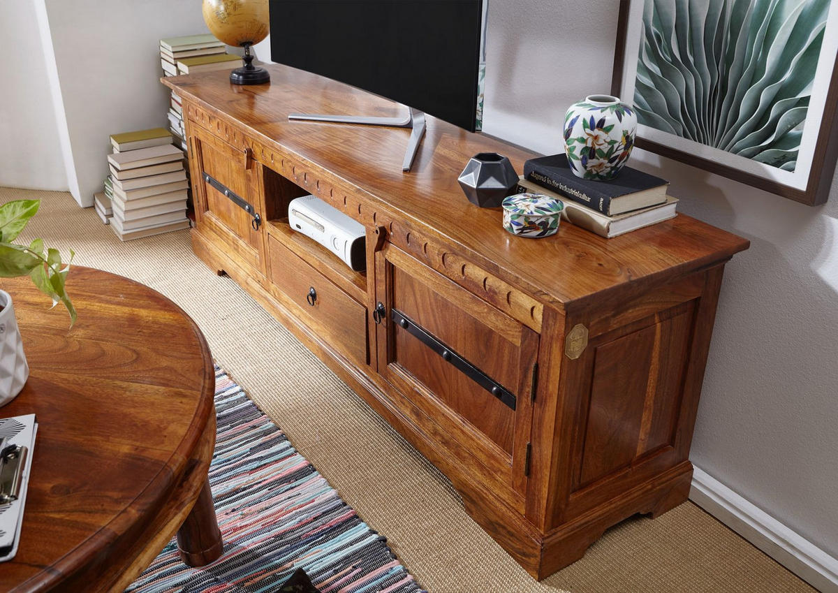 TV-BOARD Akazie 170x40x55 honig lackiert OXFORD #0324 - Braun, Holz (170/55/40cm) - Massivmoebel24