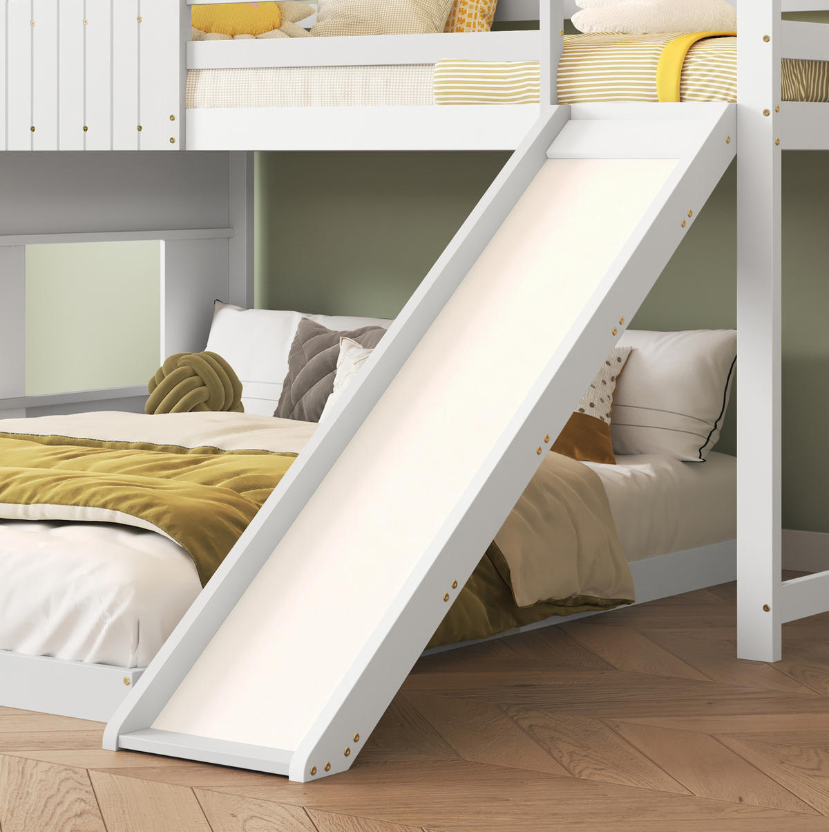 ETAGENBETT aus Kiefer und MDF 90x200/140x200 cm Weiß mit Rutsche, Leiter und Hausbett-Design - Weiß, Holzwerkstoff (90/200cm) - Modfu