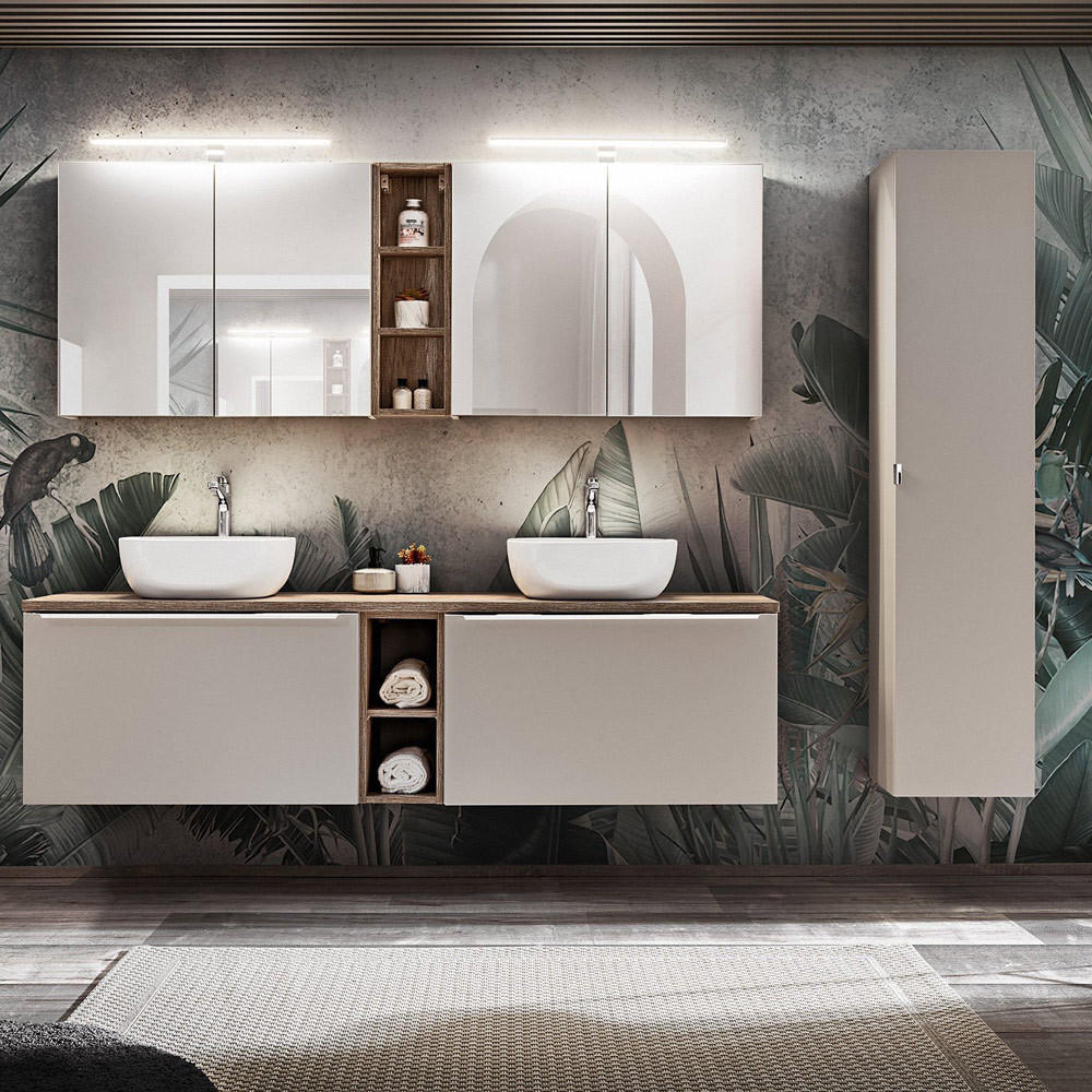 BADMÖBEL-SET 12-TLG. Puebla-56 - Beige, Holzwerkstoff (225/200/46cm) - Lomado