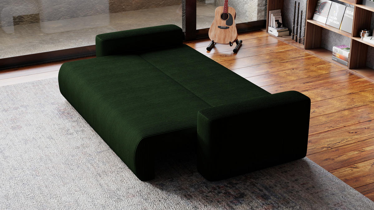 SOFA Bubi mit Bettkasten und Schlaffunktion, Cordstoff - Dunkelgrün, Holzwerkstoff (242/85/95cm)