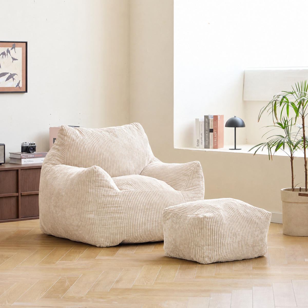 POUF kord Beige - Beige, Textil (95/80/95cm) - Nordlys