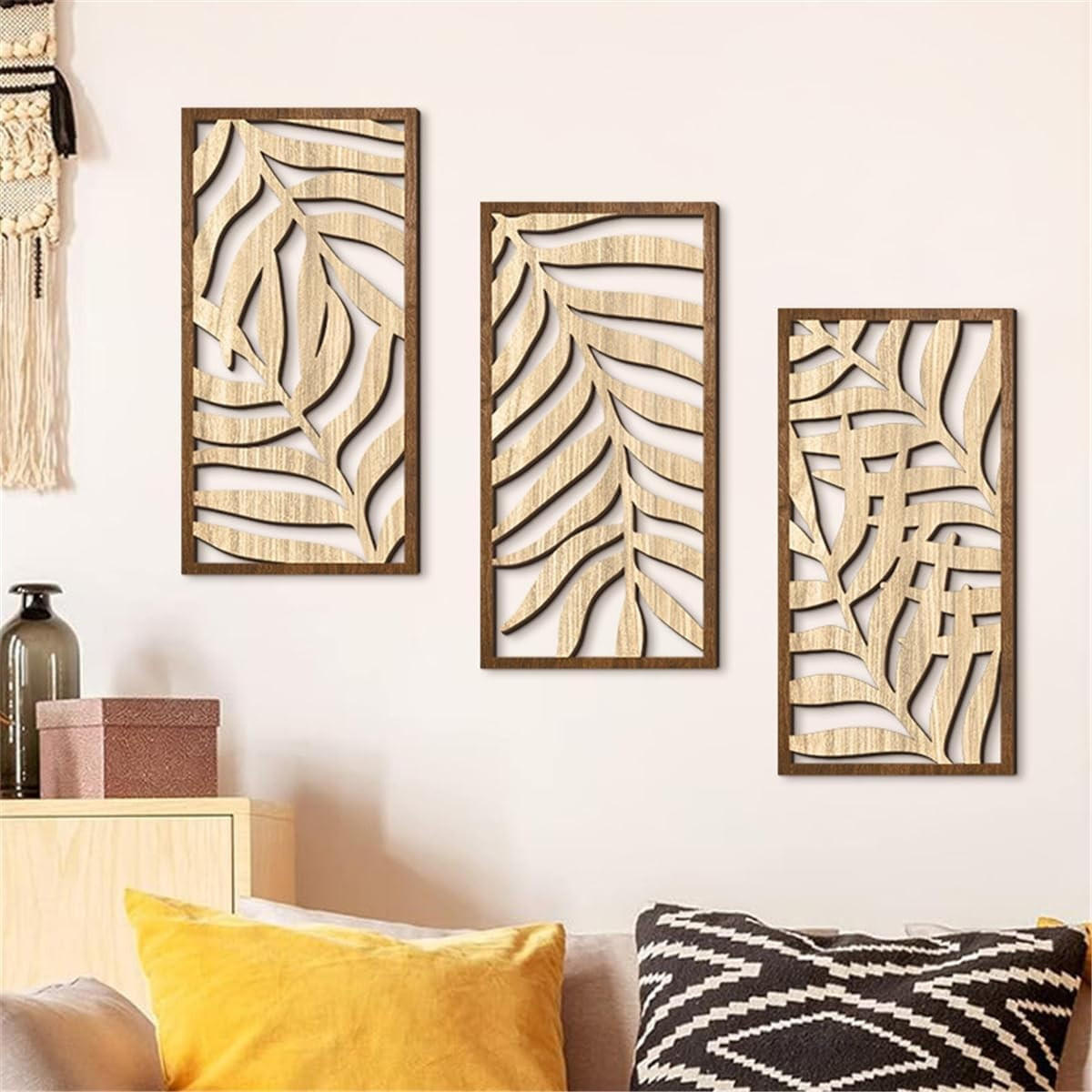 WANDDEKO Natur Blattmotiv 3D Holz Deko，42*22 - Akaziefarben, Holzwerkstoff (40/1cm) - Weltevree