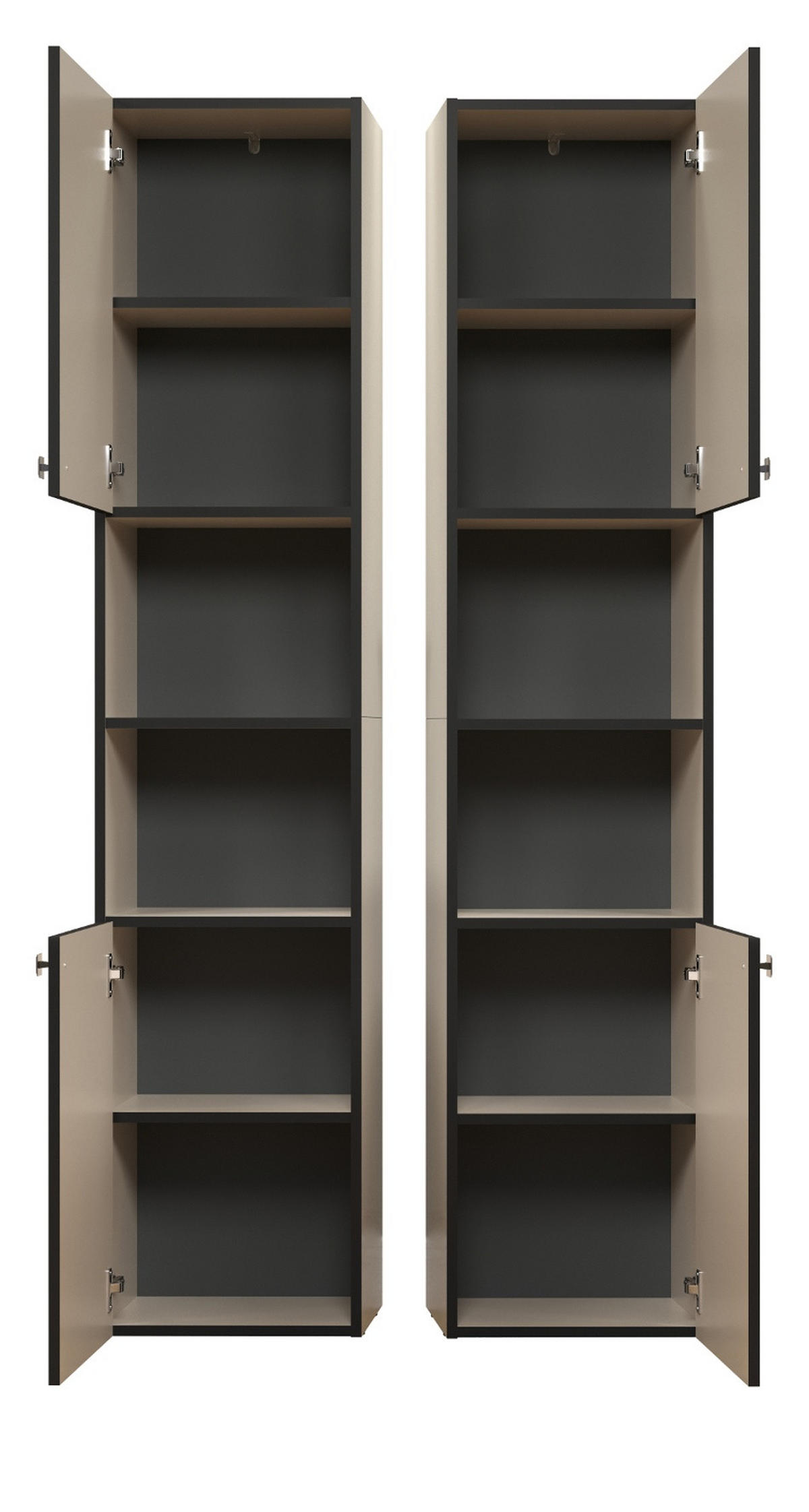 HOCHSCHRANK Kaschmir, grau 40 x 186 cm, Badschrank 2-türig - Kaschmir/Schwarz, Holzwerkstoff/Metall (40/186/31cm) - Top.Furn
