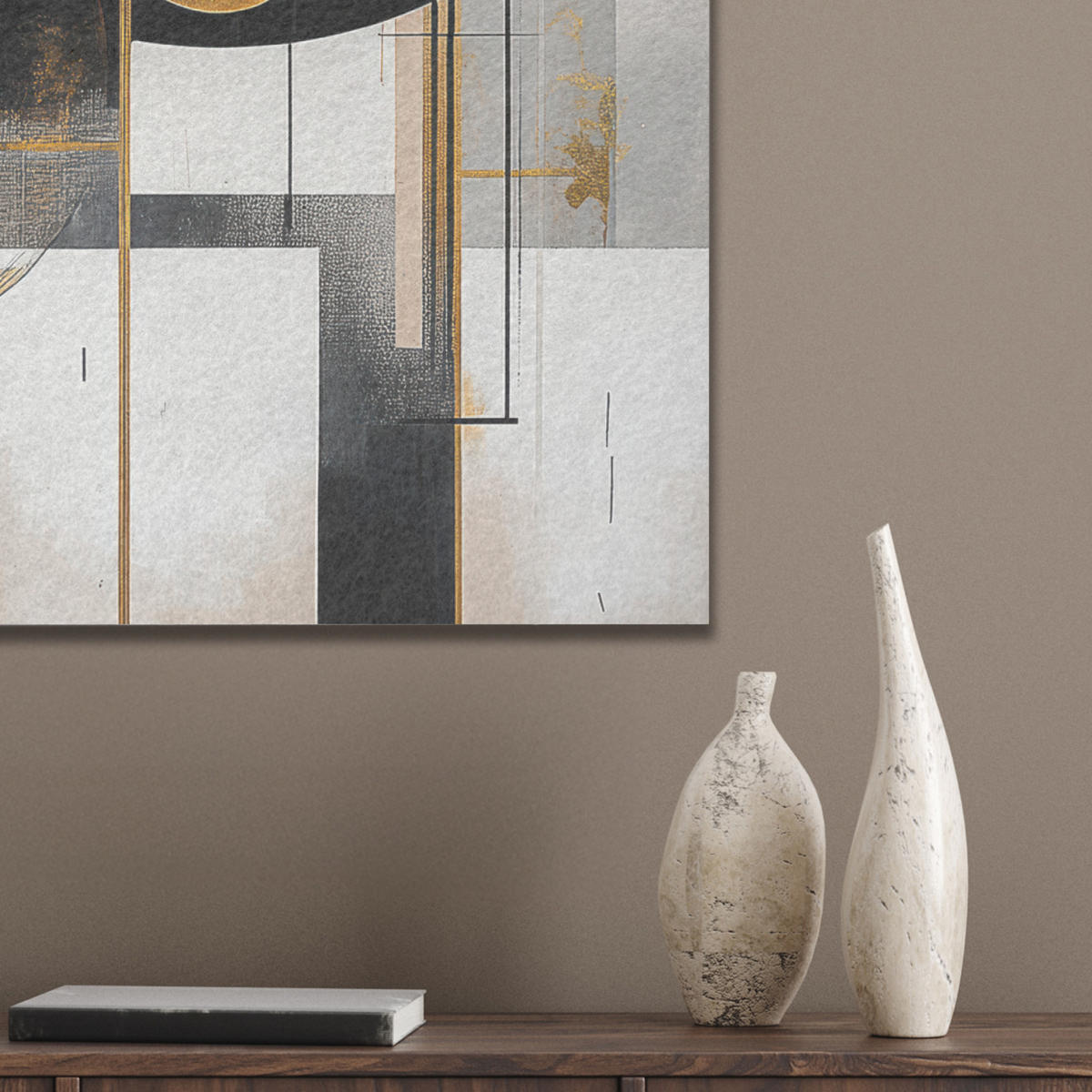 AKUSTIKBILD Abstrakt - Gold - Silber - Formen - Ästhetisch - Modern Kunstdruck Schlafzimmer 50x70 cm - Goldfarben, Kunststoff (50/70/0.9cm) - MuchoWow