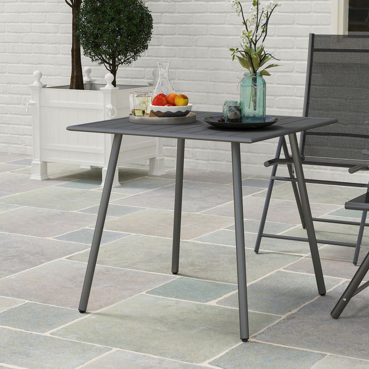 GARTENTISCH Stahl 80 x 80 x 74 cm - Grau, Metall (80/80/74cm) - Outsunny