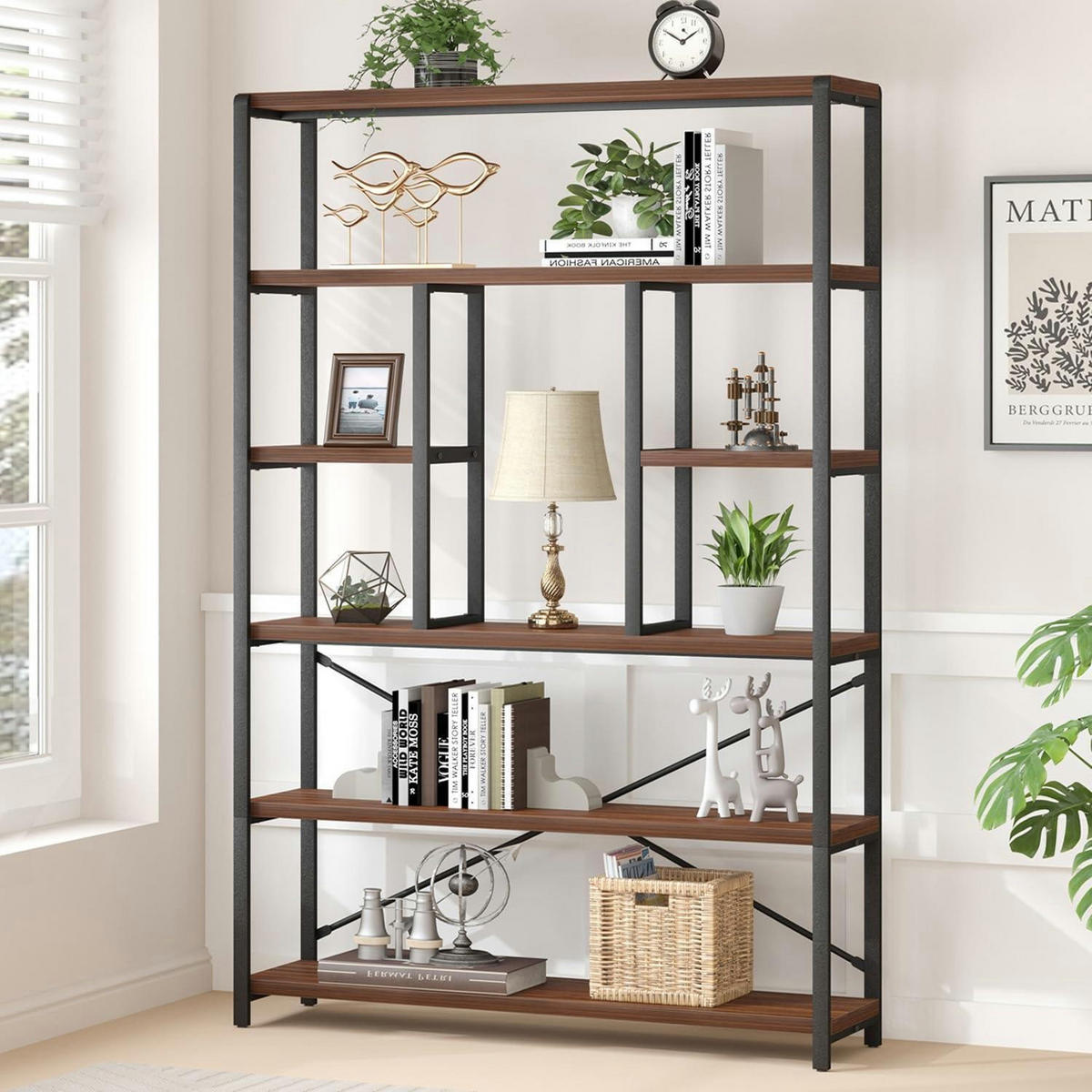 BÜCHERREGAL mit 6 Ebenen Walnuss 180 cm - Braun, Metall (120/178/30cm)