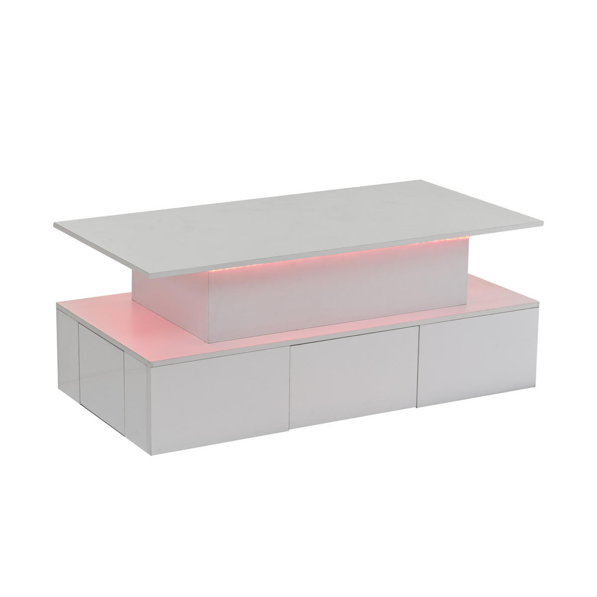 COUCHTISCH 100/50/40 cm weiß aus MDF mit Liftfunktion LED und 4 Schubladen - Weiß, Holzwerkstoff (100/50/40cm) - OKWISH