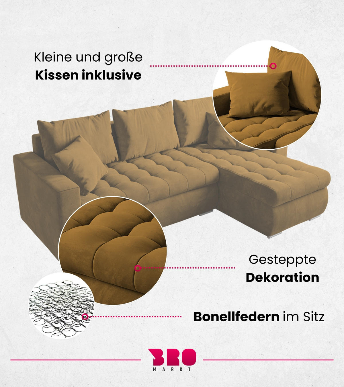 ECKSOFA Luis mit Schlaffunktion Honiggelb Samt - Silberfarben/Honig, Kunststoff/Textil (148/238cm) - Bromarkt