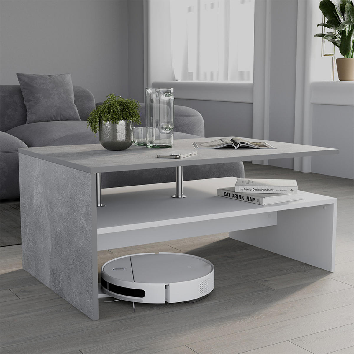 KONFERENČNÍ STŮL Amato Beton/bílá - šedá/bílá, kompozitní dřevo (52.6/90/42.2cm) - Vicco