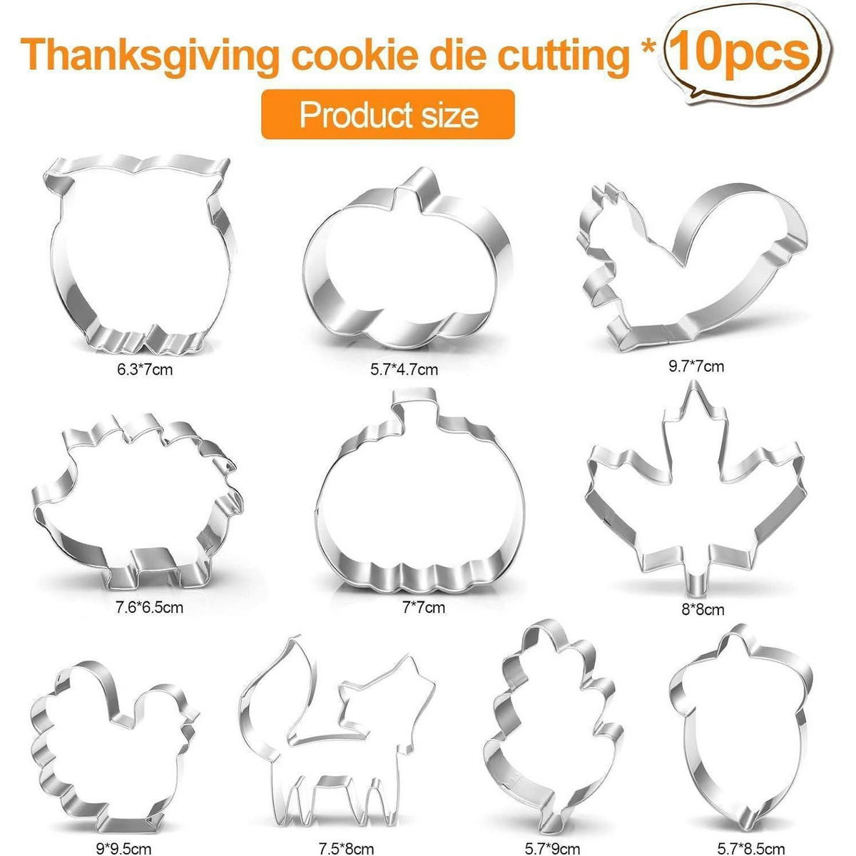 AUSSTECHFORMEN Set 10 Stück Edelstahl Herbst Erntedankfest Kürbis Eichel - Multicolor, Metall (7/1.5/9.7cm)