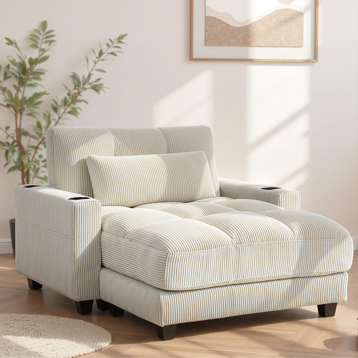 SCHLAFSOFA Polyester Mehrschichtenplatte Cremeweiß - Dunkelgrau/Creme, Kunststoff/Textil (114/86/147cm) - HOMCOM