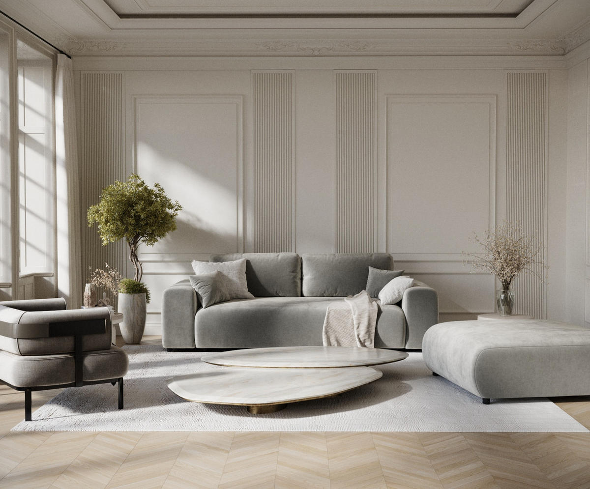 3-SITZER-SOFA Zanzibar Grau Samtstoff - Schwarz/Grau, Holz/Holzwerkstoff (213/79/108cm) - Maison de Reve