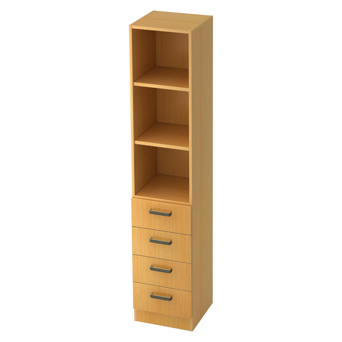 SCHUBLADENSCHRANK - 4 Schübe 42/40,6/200,4 cm in Buchefarben Streifengriff (Kunststoff) - Buchefarben, Holzwerkstoff (40.6/200.4/42cm) - bümö