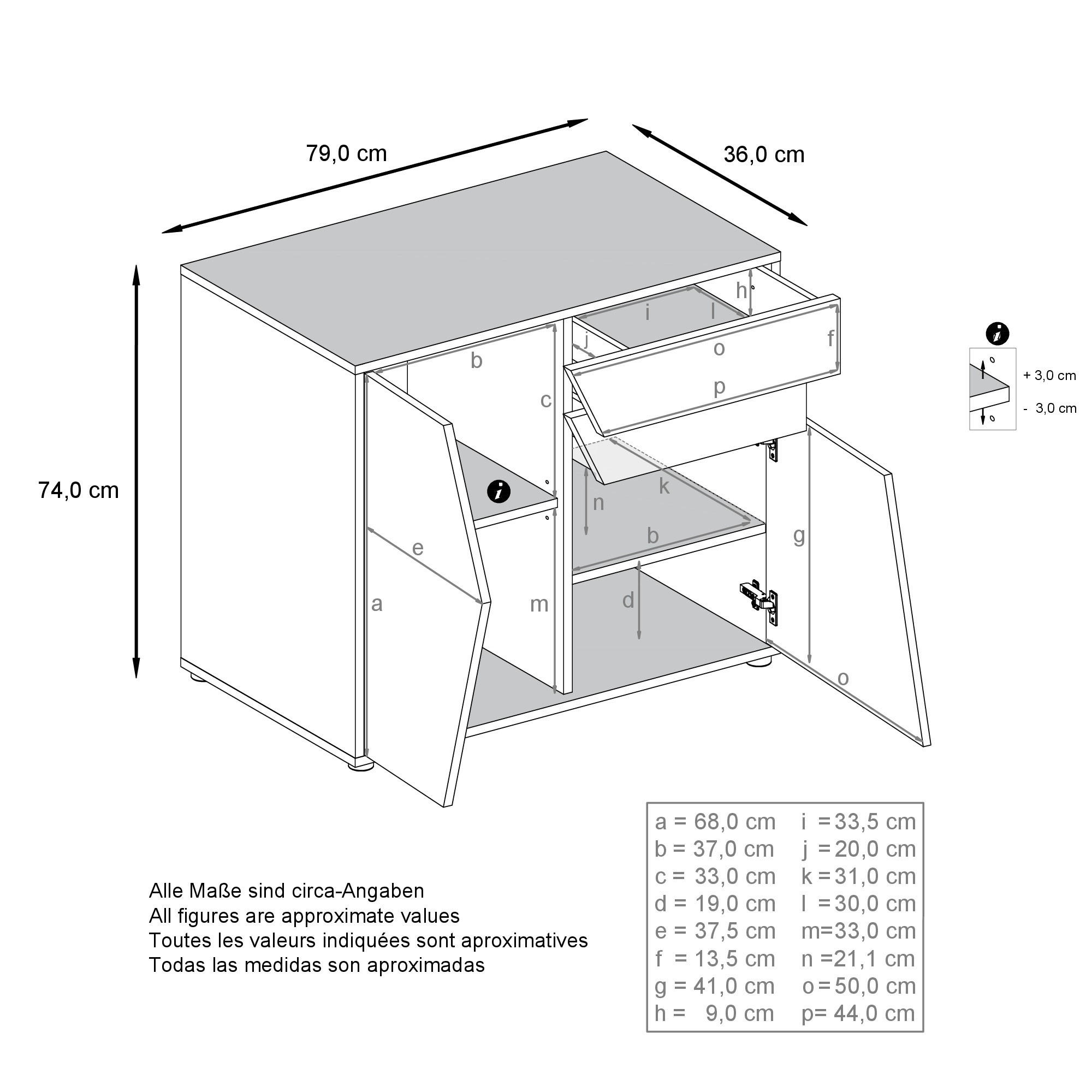 Thumbnail - Vladon Kommode, Eiche, Holzwerkstoff, 79x74x36 cm, Wohnzimmer, Kommoden & Sideboards, Kommoden