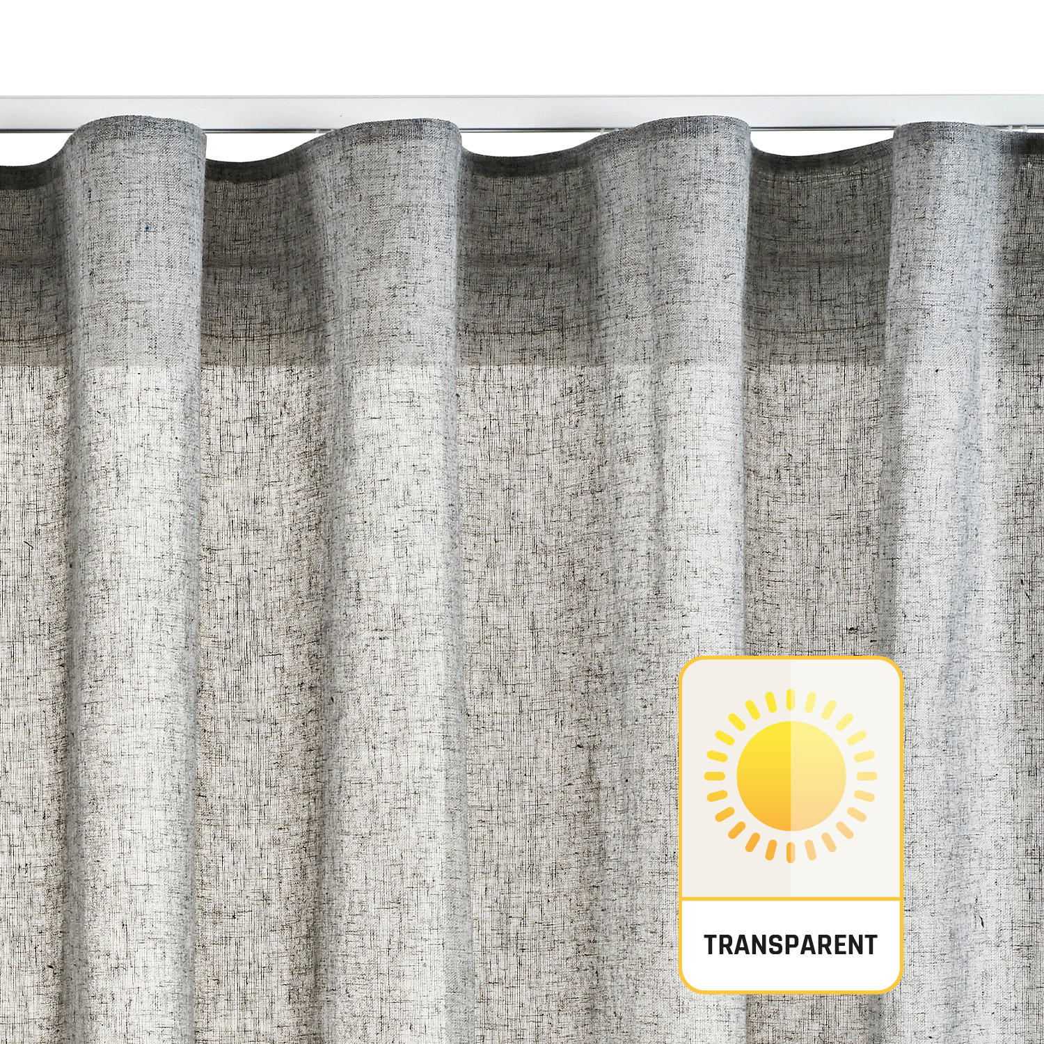 VORHANG MIT KRÄUSELBAND, lichtdurchlässig, Farbe Grau, 200X300 - Grau, Kunststoff (200/300cm) - STORESDECO