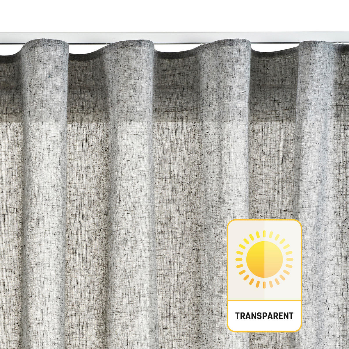 VORHANG MIT KRÄUSELBAND, lichtdurchlässig, Farbe Grau, 200X300 - Grau, Kunststoff (200/300cm) - STORESDECO