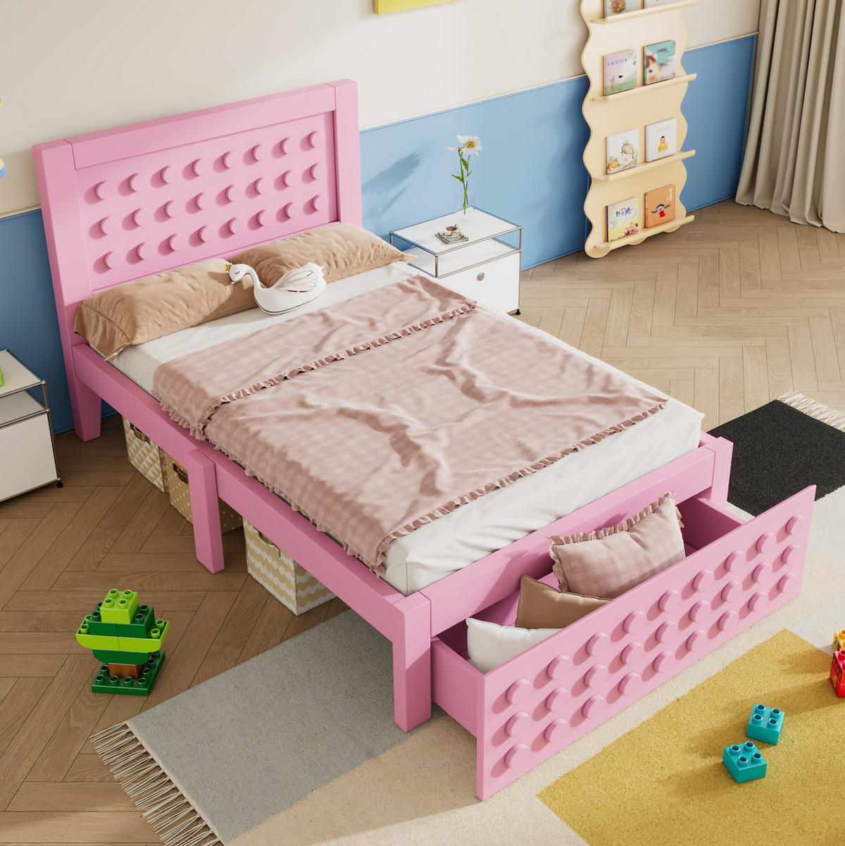 KINDERBETT 90/200 cm aus Holz mit Schublade und Blockdesign Rosa - Rosa, Holz (90/200cm) - Modenvie