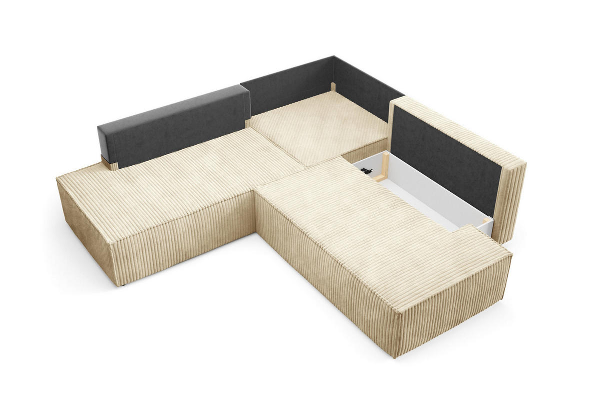 ECKSOFA TESSO II L-S Beige Kordstoff mit Schlaffunktion - Beige, Holz (254/254cm) - MASSENO