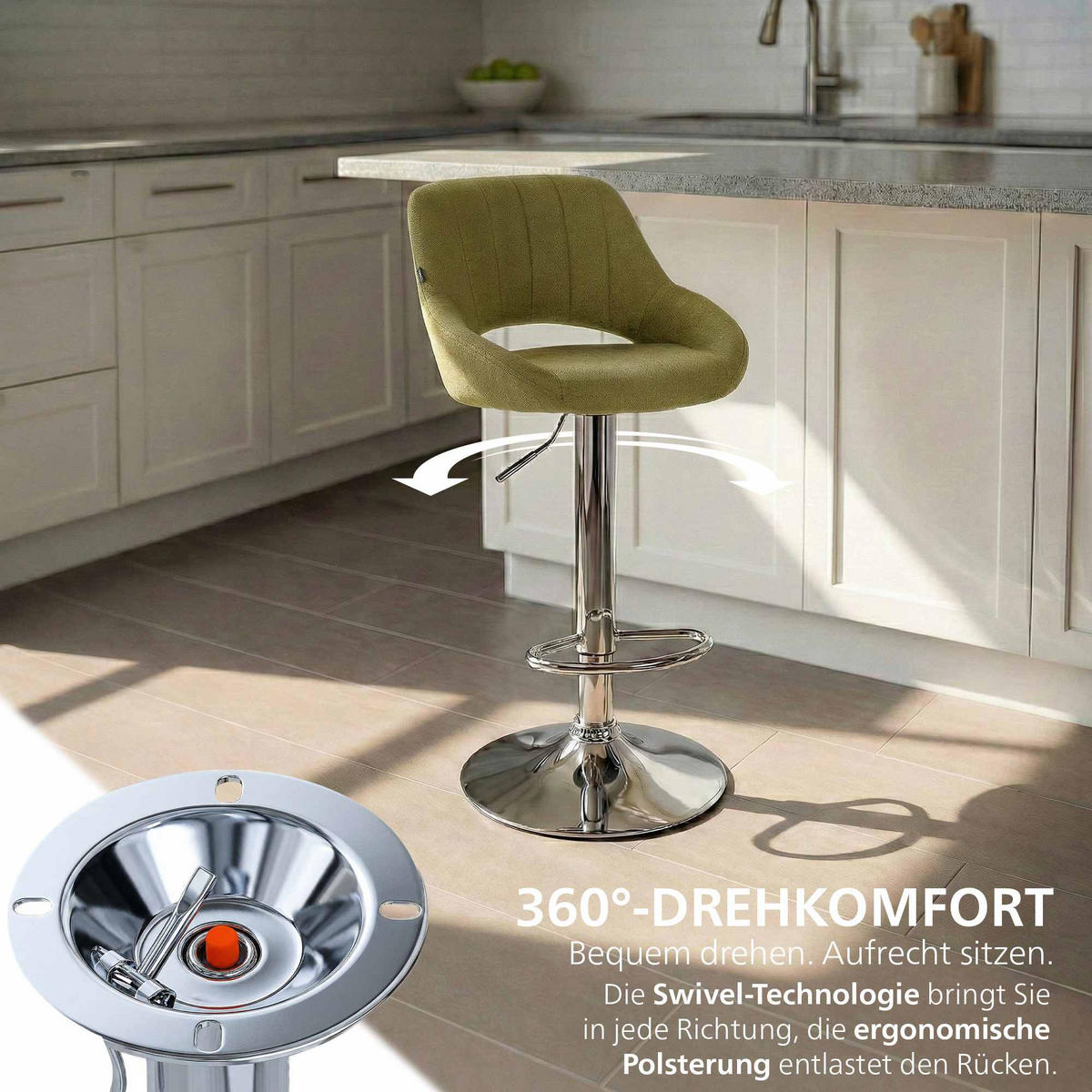 BARHOCKER Stoff Grün - Chromfarben/Grün, Textil/Metall (47/85/48cm) - CLP