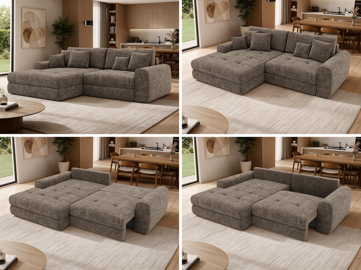 ROHOVÁ SEDAČKA ARELIA L - Hnědá Hrubě tkaná žinylka - Pravá - černá/hnědá, textil/plast (205/292cm) - MKS