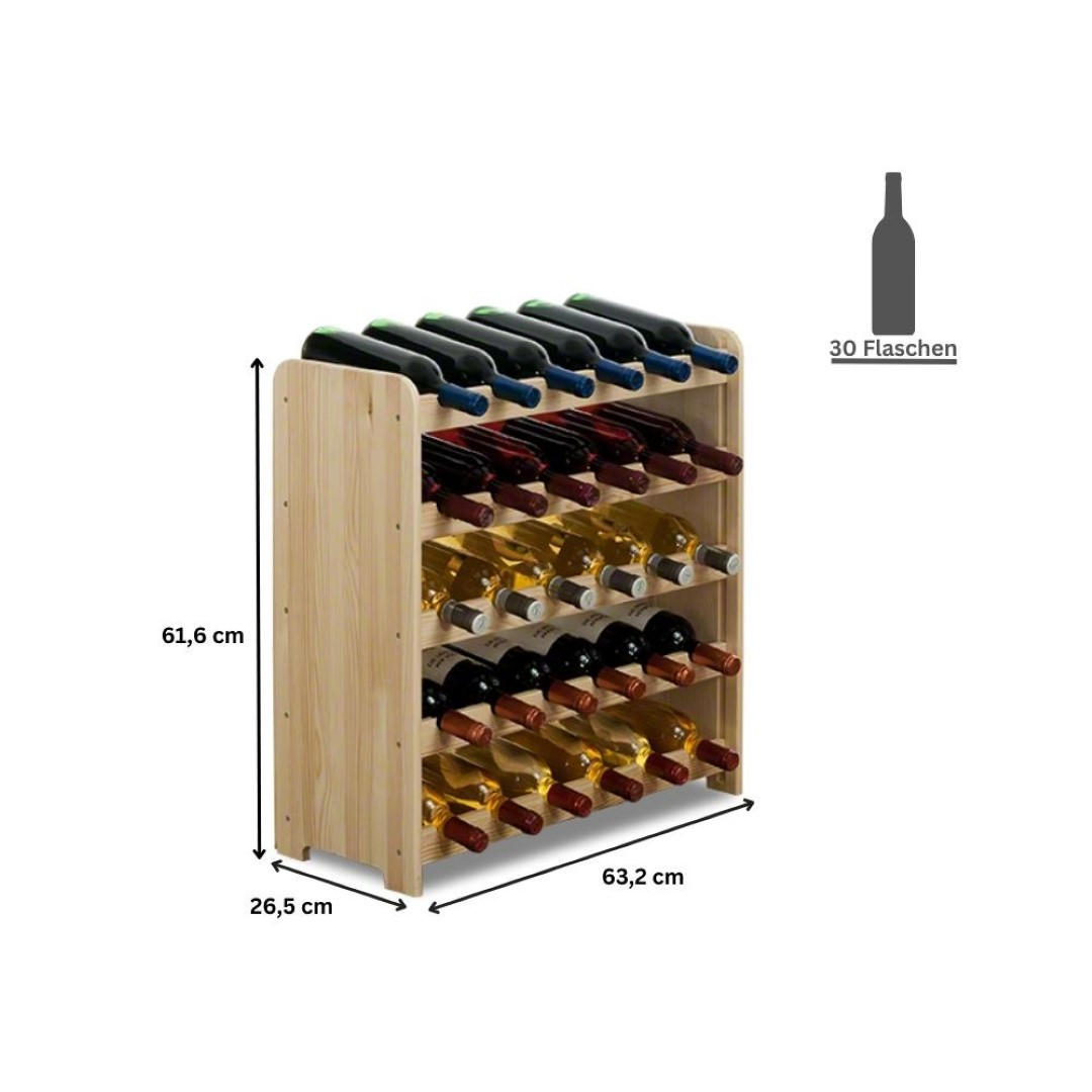 WEINREGAL Pinotwine C 61,6x63,2x26,5 cm 30 Flaschen Massives Kiefernholz Natur Unbehandelt - Naturfarben, Holz (63.2/61.6/26.5cm) - PROREGAL