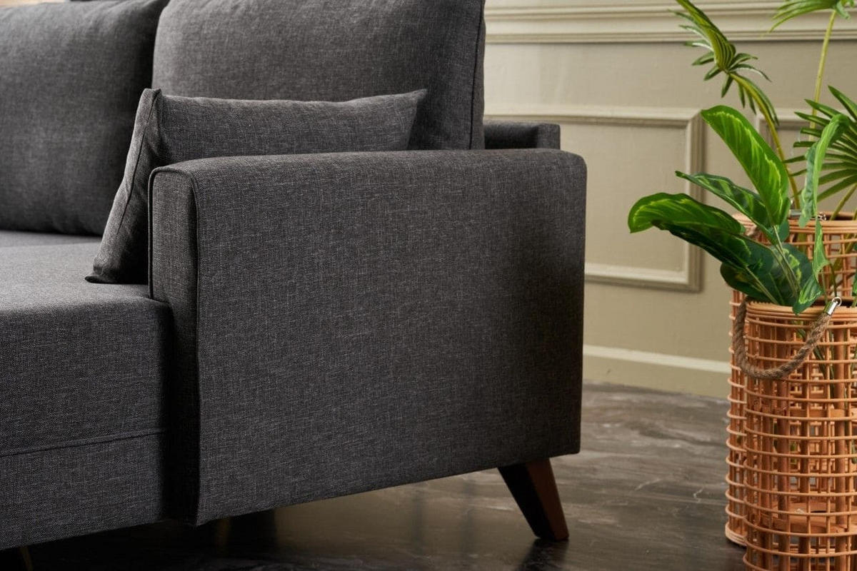 ECKSOFA mit losen Rückenkissen und Schlaffläche - Anthrazit/Walnussfarben, Holz/Kunststoff (165/275cm) - myHomelando