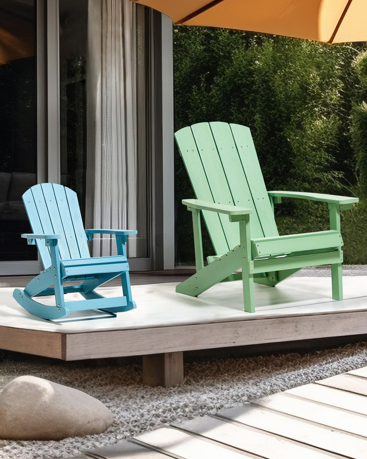 GARTEN-SCHAUKELSTUHL Blau Adirondack - Blau, Kunststoff (52/67/68cm) - Beliani