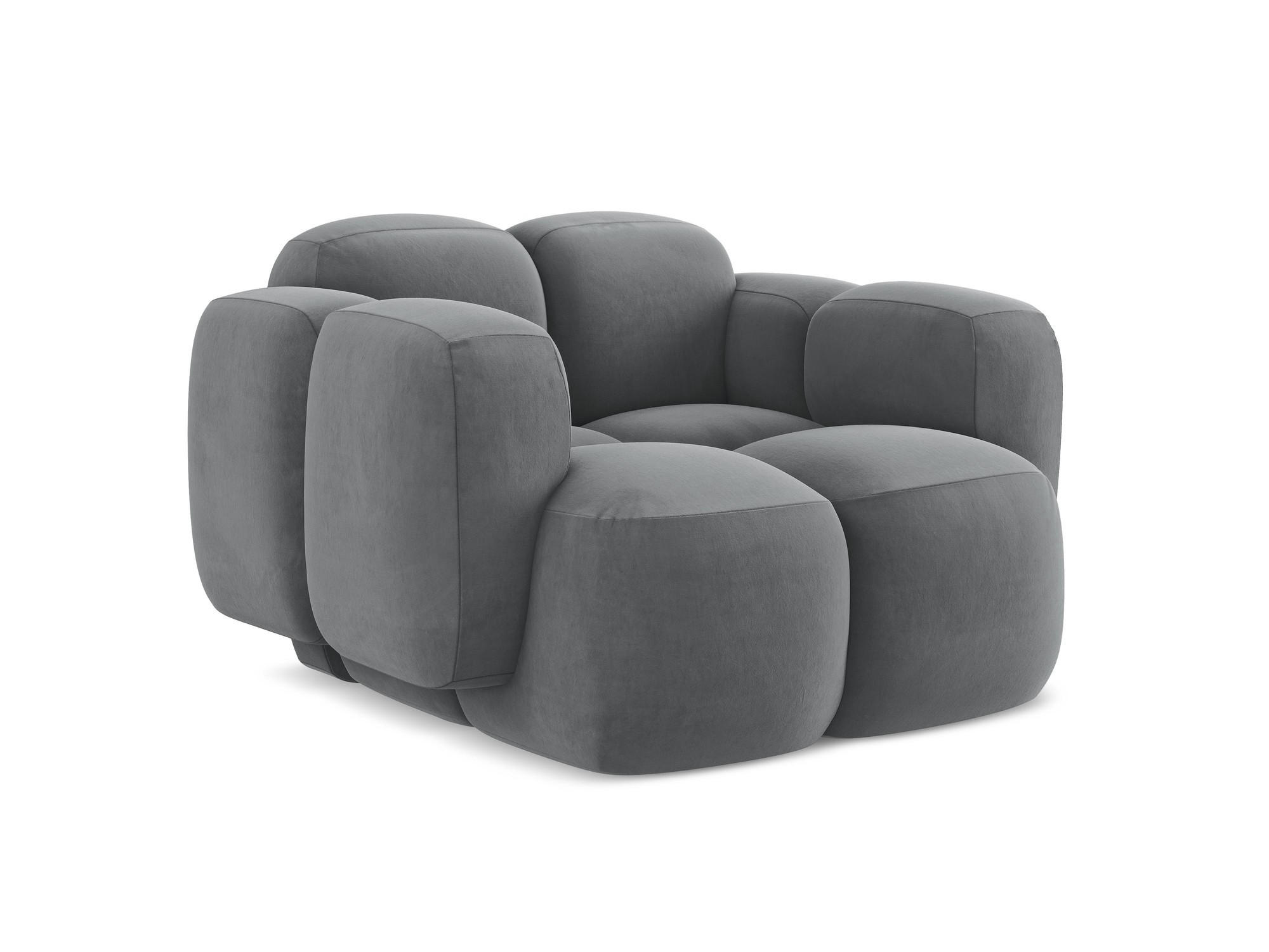 SESSEL Samt Stoff Grau - Edelstahlfarben/Schwarz, Holzwerkstoff/Kunststoff (120/72/115cm) - Makamii