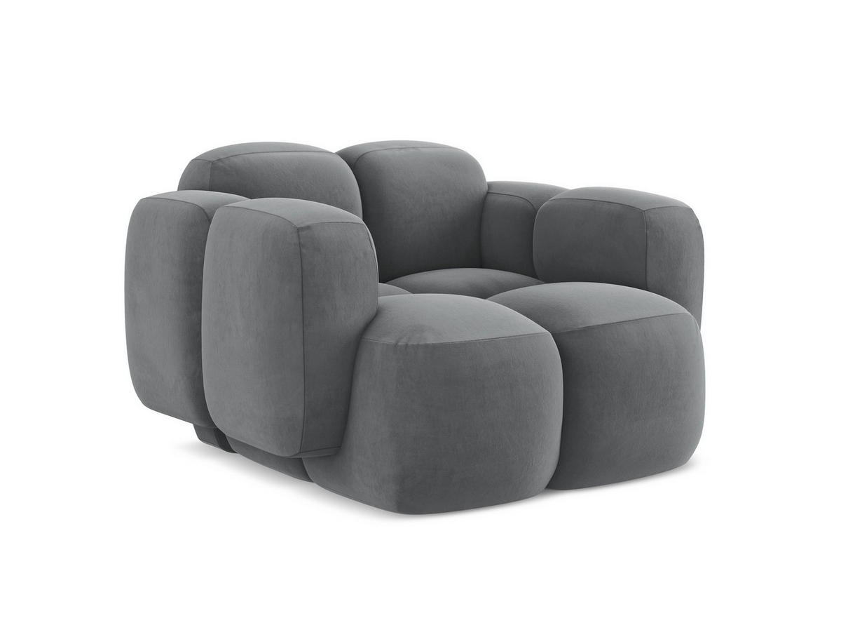 SESSEL Samt Stoff Grau - Edelstahlfarben/Schwarz, Holzwerkstoff/Kunststoff (120/72/115cm) - Makamii
