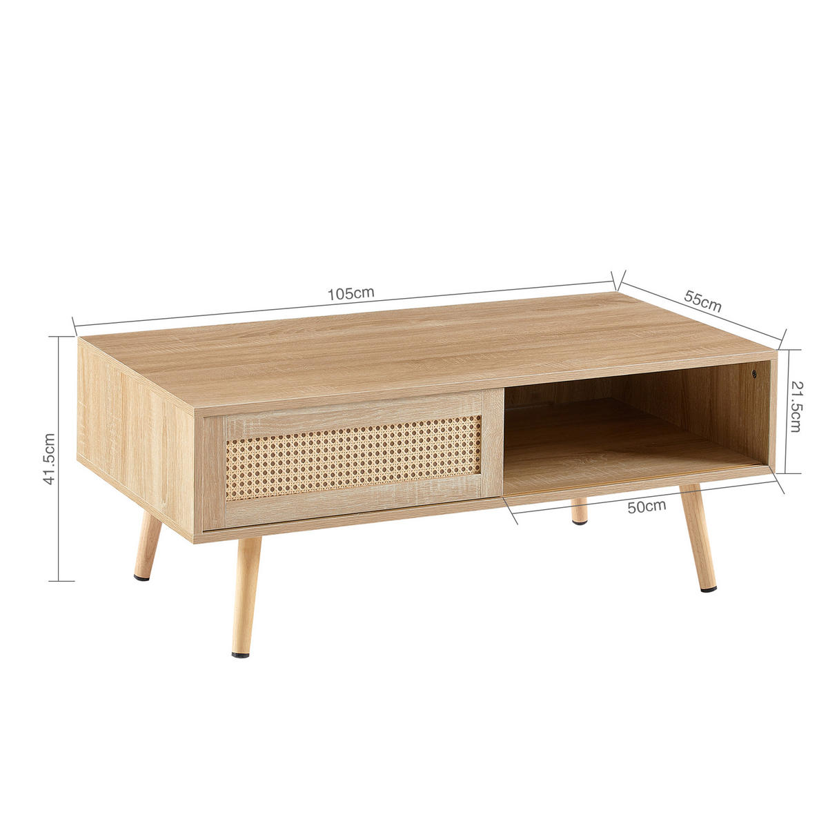 KONFERENČNÍ STŮL v přírodní barvě, ratanový stolek s posuvnými dvířky, do obývacího pokoje, 105 × 55 × 40 cm - přírodní, kompozitní dřevo (55/105/40cm) - STILVORA