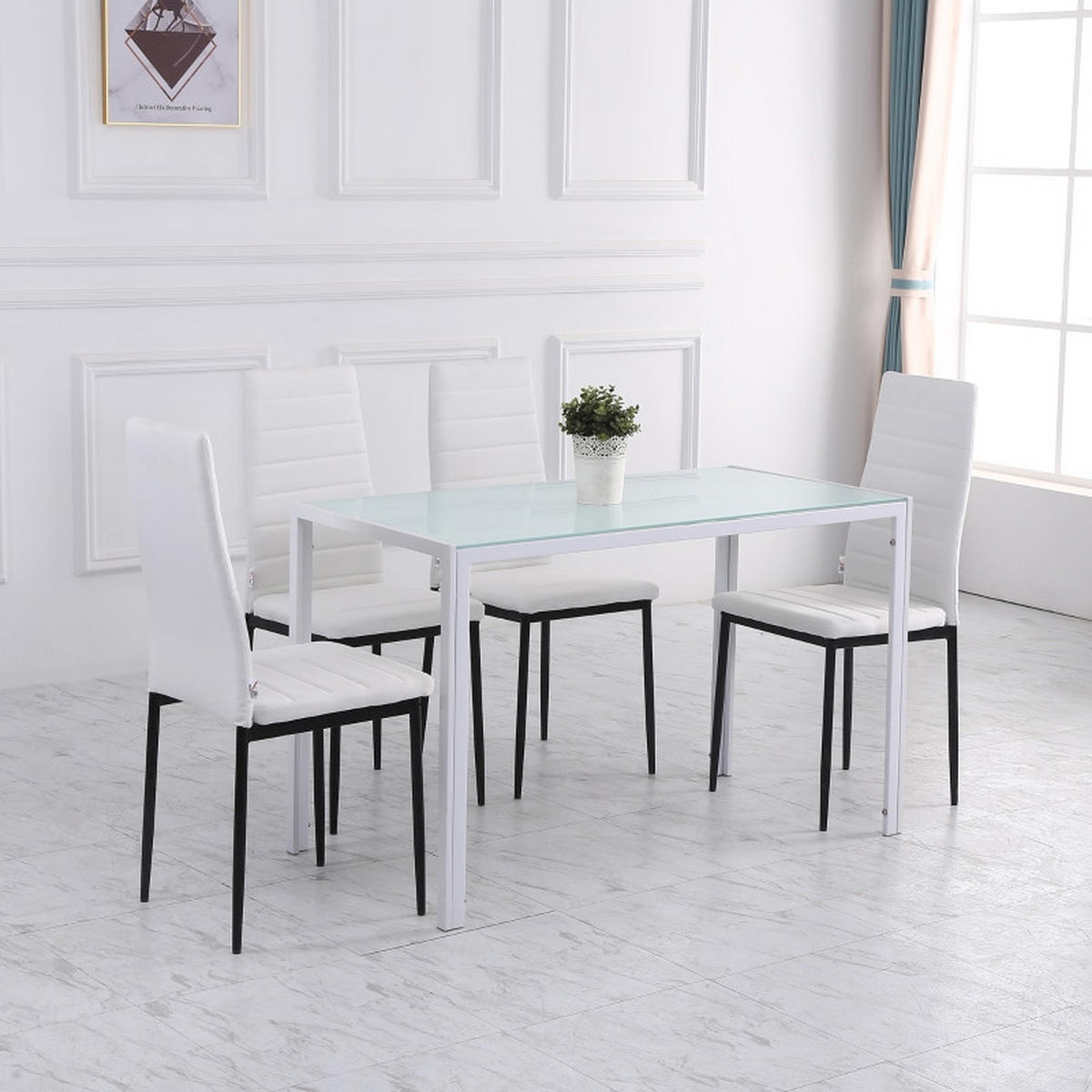 ESSTISCH aus Metall und Glas 120x60x75 cm Weiß für 4 Personen mit gehärteter Glasplatte - Weiß, Metall (120/60/75cm) - Modfu