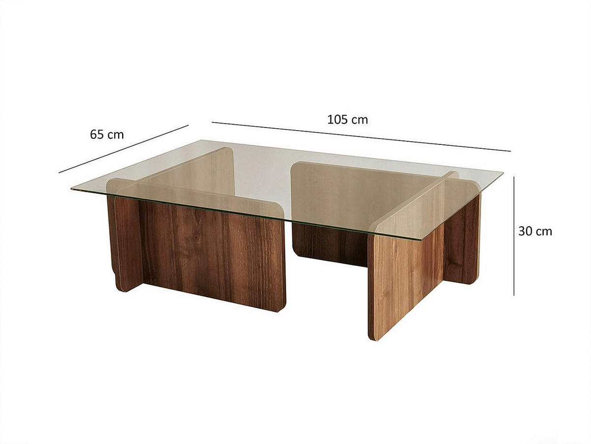 COUCHTISCH - Sicherheitsglas - Holzfarben dunkel & Transparent - AZRA - Transparent/Dunkelbraun, Holz (105/65/30cm) - Vente-Unique