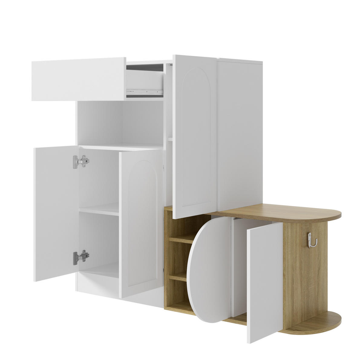 SCHUHSCHRANK mit Sitzbank 5 Türen Weiß Holzoptik Modern - Multicolor, Holzwerkstoff (130/110.5/35cm) - FLIEKS