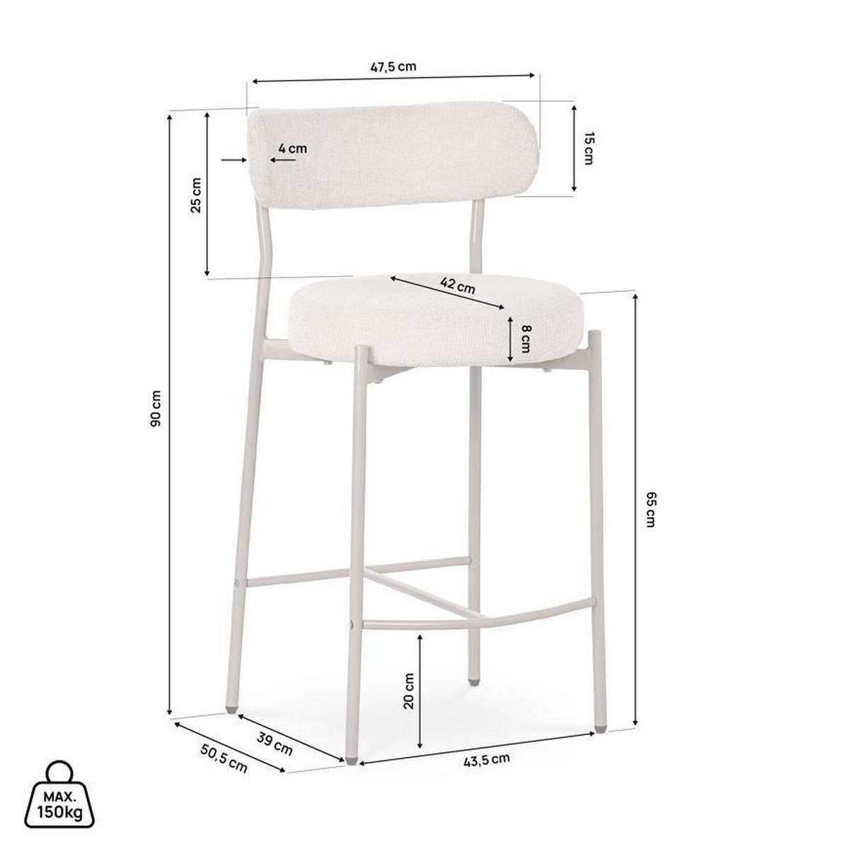 BARHOCKER 2er-Set GABY modernen aus beige Chenillegewebe - Beige, Textil/Metall (47.5/90/50.5cm) - Sicaan