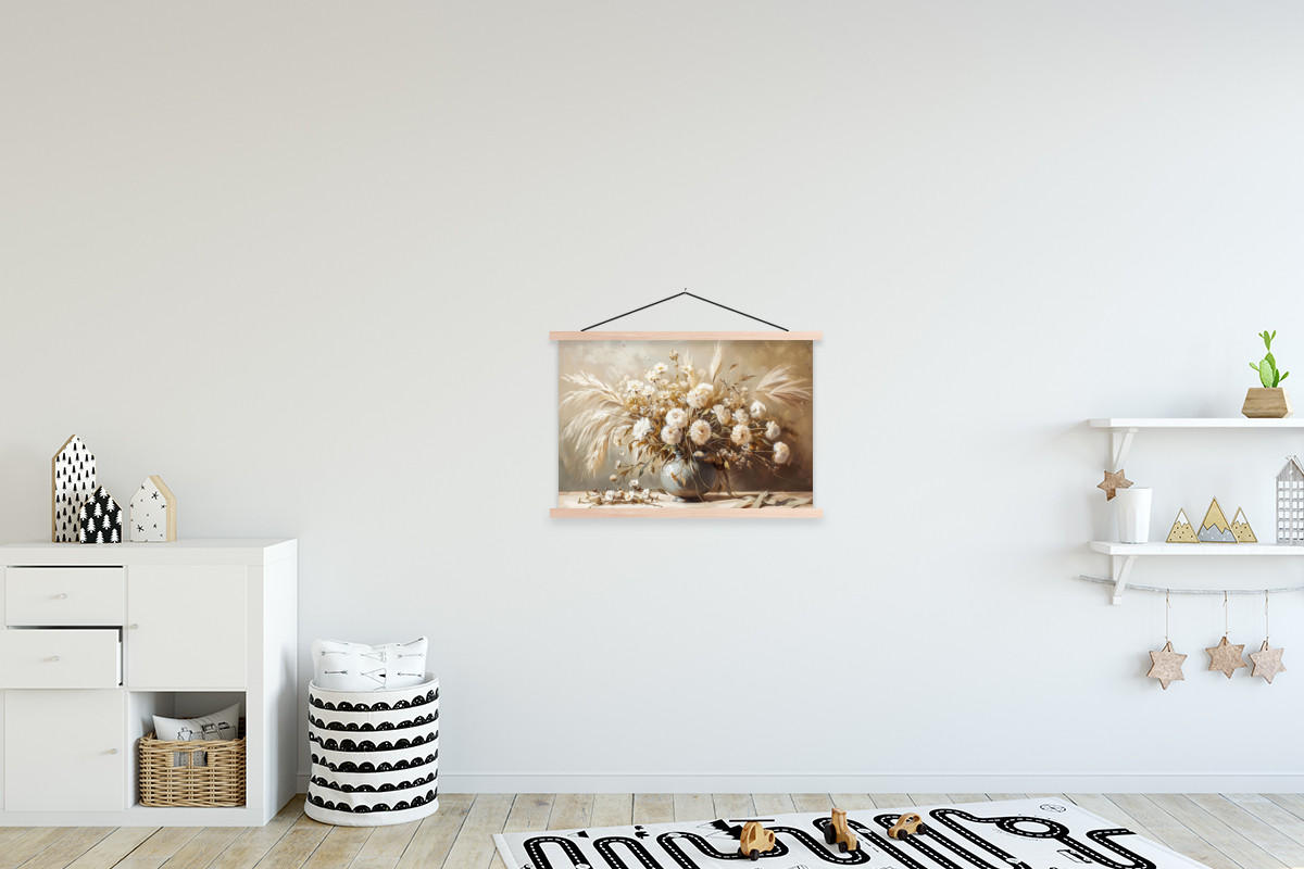 POSTER Blumen - Vase - Stilleben - Beige 60x40 cm - Creme, Textil (60/40/0.15cm) - MuchoWow