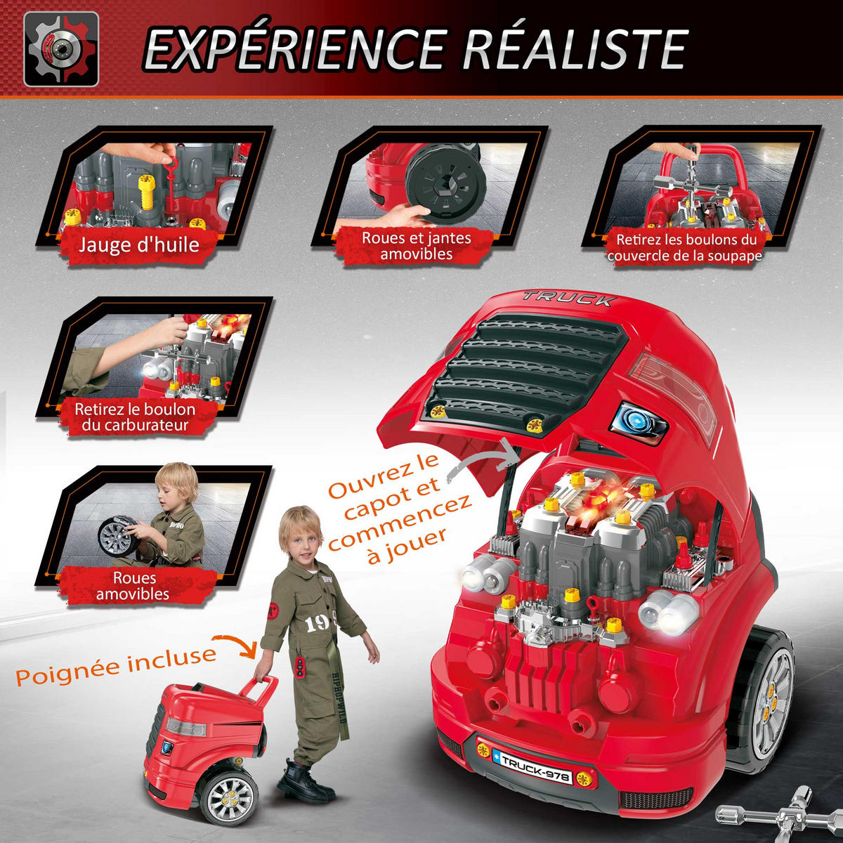 SPIELZEUG-LKW DE-18723 2-in-1 Mechaniker-Set mit Licht & Sound Rot - Rot, Kunststoff (39/47/40cm) - ComfortXL