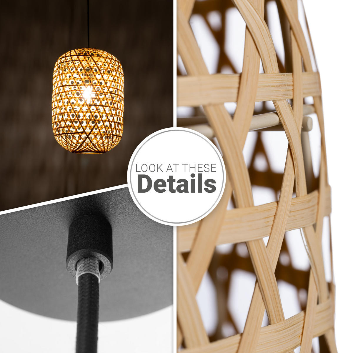 PENDELLEUCHTE Punu - Beige/Schwarz, Holz (30/30/43cm) - Paco Home