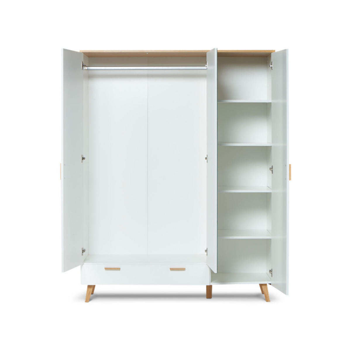 KLEIDERSCHRANK FRISK Verspiegelter, weiß - Eichefarben/Weiß, Eichenholz/Holzwerkstoff (150/195/58cm) - KONSIMO®