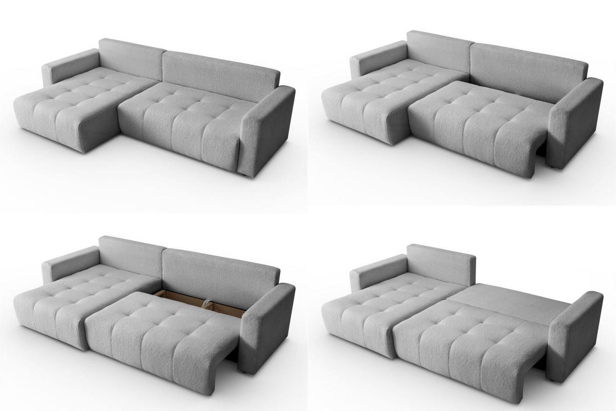 ECKSOFA Viola in L-Form, hellgrau, Lammfelloptik, 261 x 143 cm mit Schlaffunktion und Bettkasten - Hellgrau, Textil (261/143cm) - Margaret Hadas24