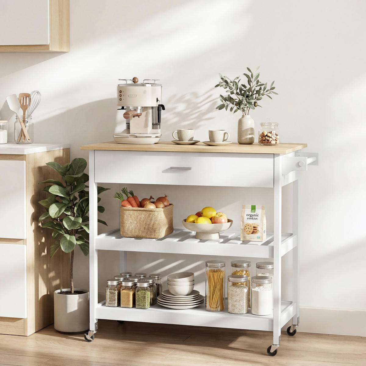 KÜCHENWAGEN MDF Weiß - Weiß, Holzwerkstoff (51/92.5/108.8cm) - HOMCOM