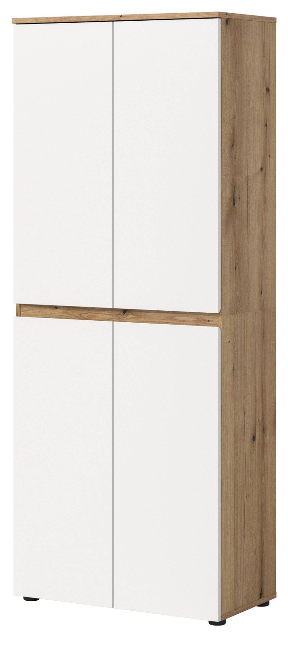 MEHRZWECKSCHRANK weiß, Evoke Eiche 70 x 175 cm, Stauraumschrank 4-türig mit 9 Fächern - Eichefarben/Schwarz, Holzwerkstoff/Kunststoff (70/175/37cm) - Inn.Furn