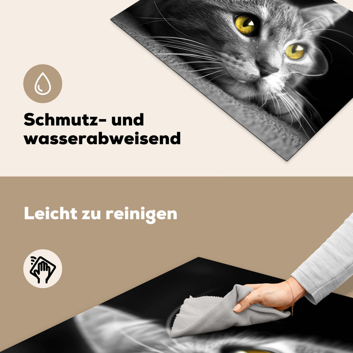 HERDABDECKPLATTE Katze - Grau - Tiere - Katze 75x52 cm - Grau, Kunststoff (75/52/0.2cm) - MuchoWow