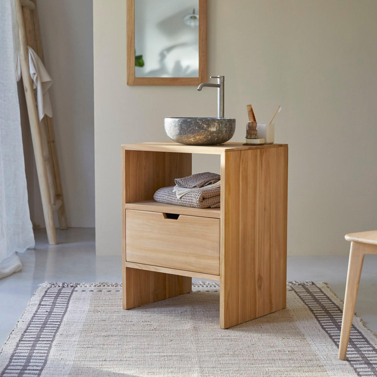 WASCHTISCHUNTERSCHRANK Kwarto Natur aus Teak - Naturfarben, Holz (60/78/50cm) - Tikamoon
