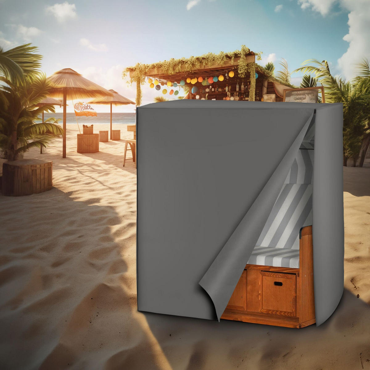 SCHUTZHÜLLE für Strandkorb, 120 x 80 x 145 cm, grau - Grau, Textil (80/145/120cm) - tectake