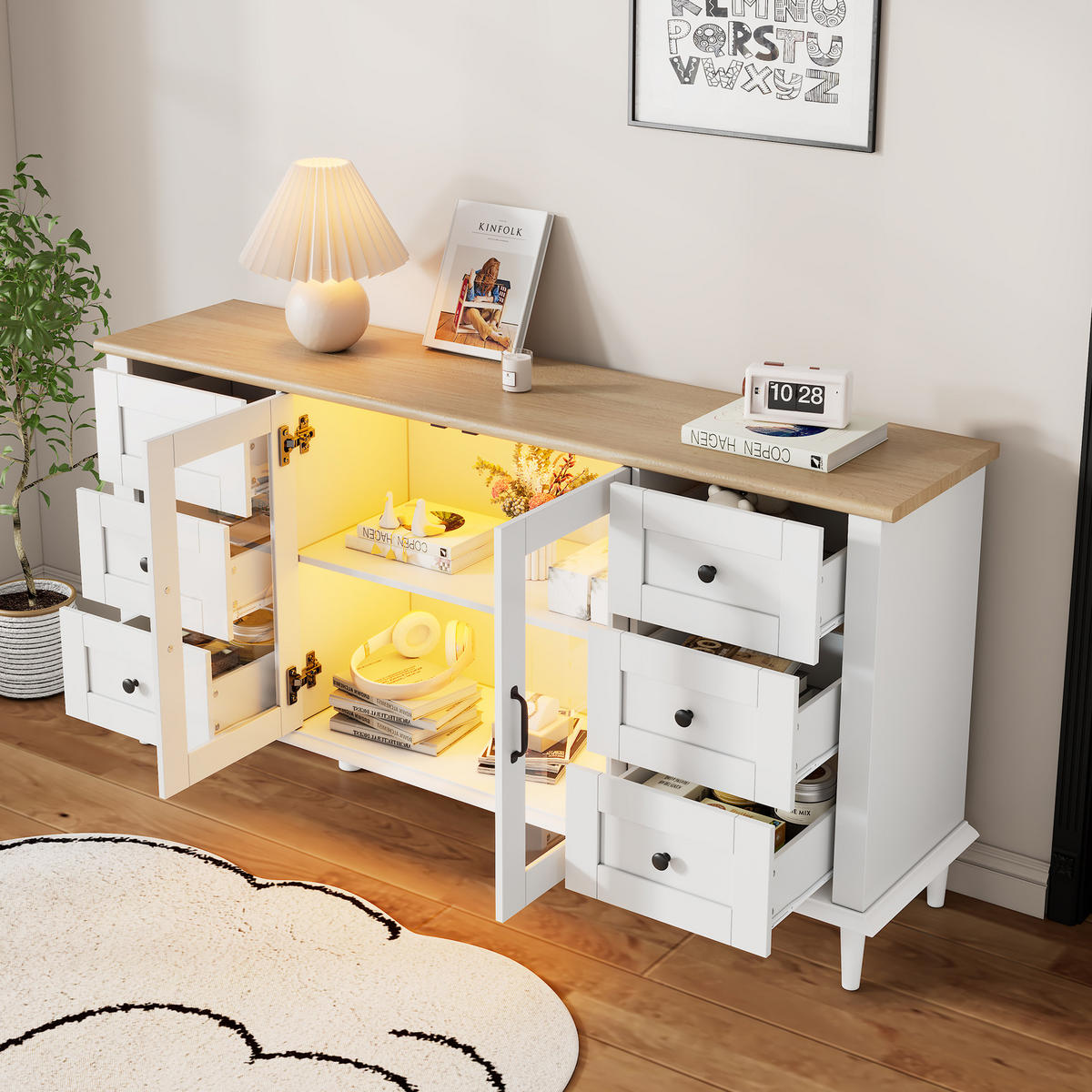 SIDEBOARD Weiß/Holzfarben 150/40/75 cm - Weiß, Holzwerkstoff (150/75/40cm) - PANGIVO