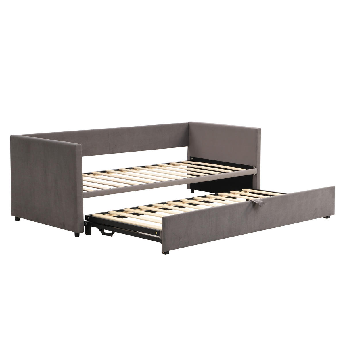 SCHLAFSOFA ausziehbar 90x200/180x200 cm Samt Grau mit Lattenrost - Grau, Metall (90/200cm) - Meubliv