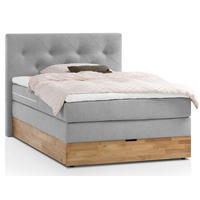 BOXSPRINGBETT MARBO 140x200 Hellgrau H2 und H3 mit Bettkasten 7-Zonen Taschenfederkern Matratze inkl. Visco Topper und Eiche - Hellgrau, Textil (140/200cm) - Belanoti