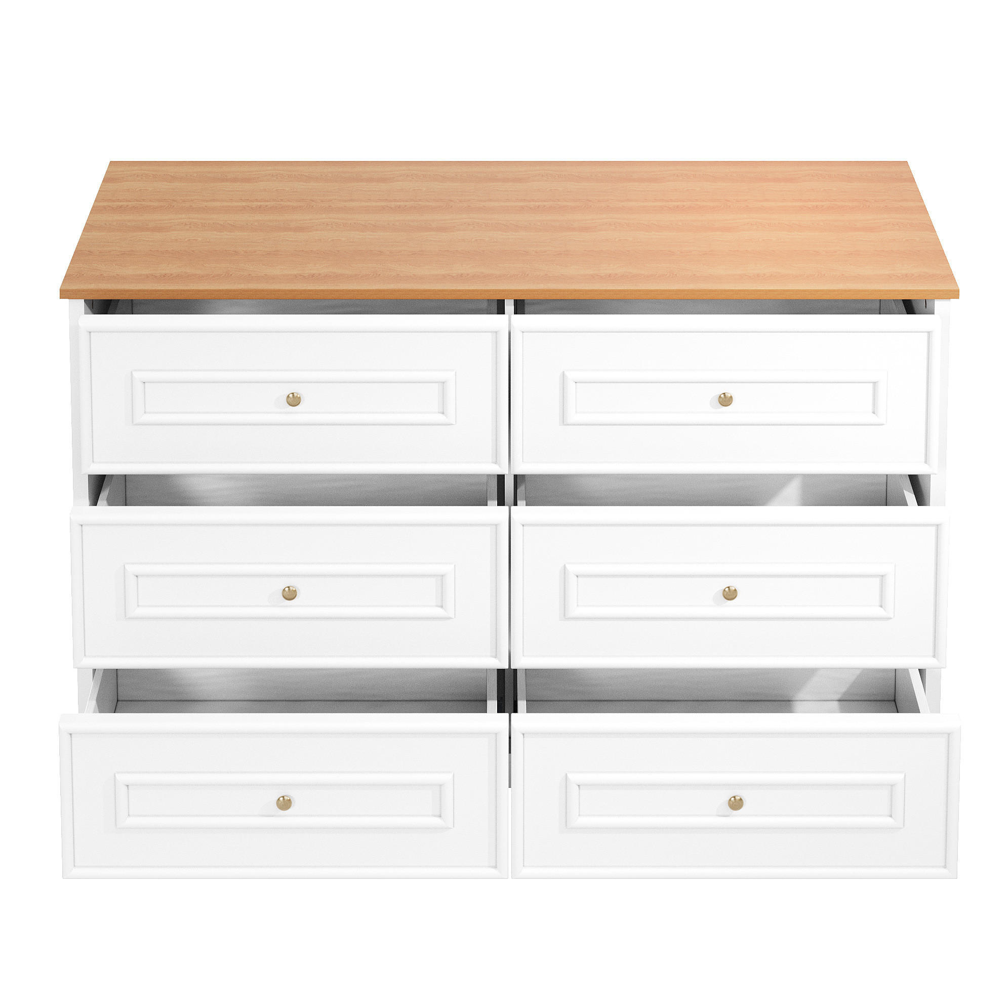 KOMMODE aus MDF & Spanplatte 120x40x76cm in Weiß mit 6 Schubladen - Weiß, Holzwerkstoff (120/76/40cm) - Modfu